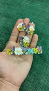 Květinová sada barevná / náušnice, náhrdelník, vlasová spona